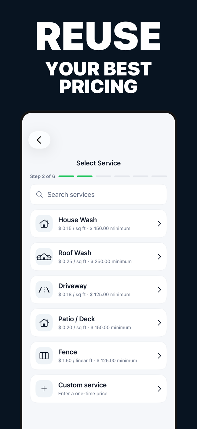 Saved pressure-washing service presets